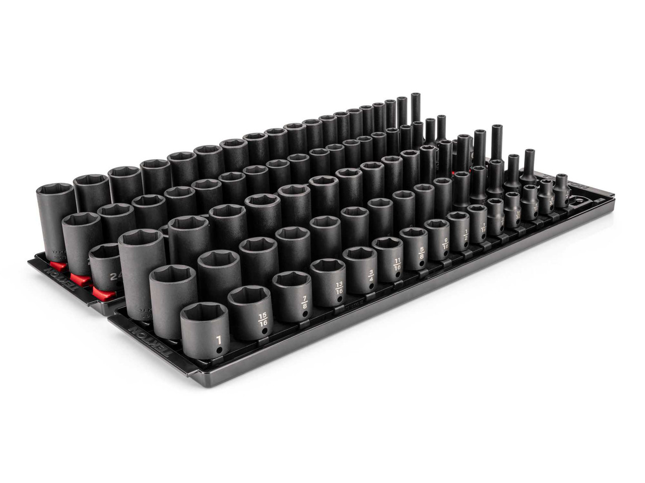 1/4 - 1", 6 - 24 MM Tekton 3/8" Dr Shallow, Semi-Deep, and Deep Impact Socket Set with Rails and Trays 6 Pt 102 Pcs - SID91220 New Pro Torque Tools