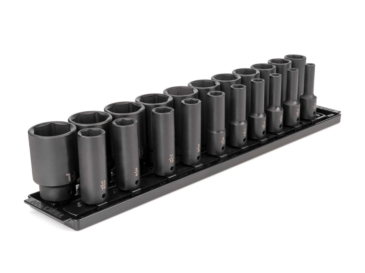 5/16 - 1-1/2" Tekton 1/2" Dr Deep Impact Socket Set with Rails and Tray 6 Pt 21 Pcs - SID92103 New Pro Torque Tools