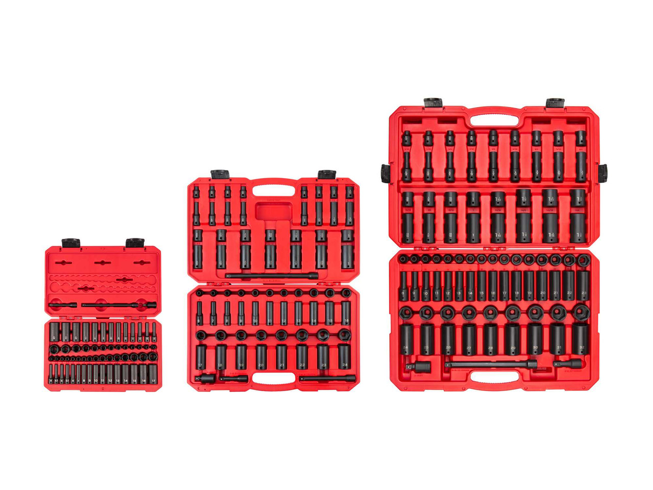 5/32 - 1-1/4", 4 - 32 MM Tekton 1/4, 3/8, 1/2" Dr Shallow and Deep Impact Socket and Accessory Set with Cases 6 Pt 220 Pcs - SID99403 New Pro Torque Tools