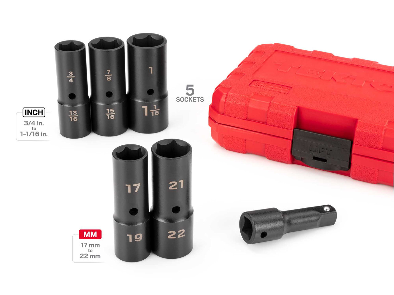 Tekton 1/2" Dr Deep Thin Wall Impact Flip Socket Set with Case 6 Pcs - SIF92400 New Pro Torque Tools