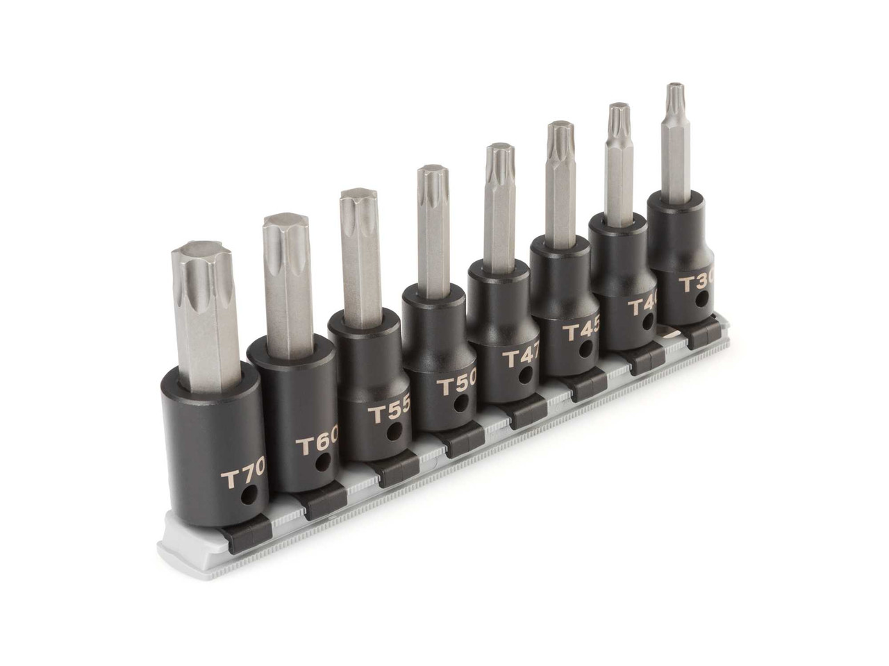 T30 - T70 Tekton 1/2" Dr Torx Impact Bit Socket Set with Rail 8 Pcs - SIB92102 New Pro Torque Tools