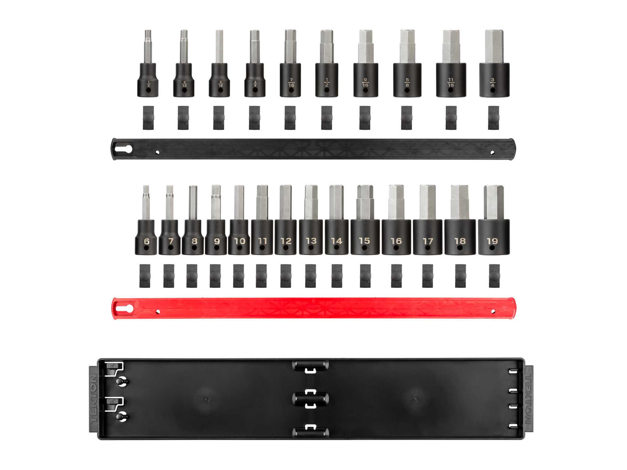 1/4 - 3/4", 6 - 19 MM Tekton 1/2" Dr Hex Impact Bit Socket Set with Rails and Tray 24 Pcs - SIB92201 New Pro Torque Tools