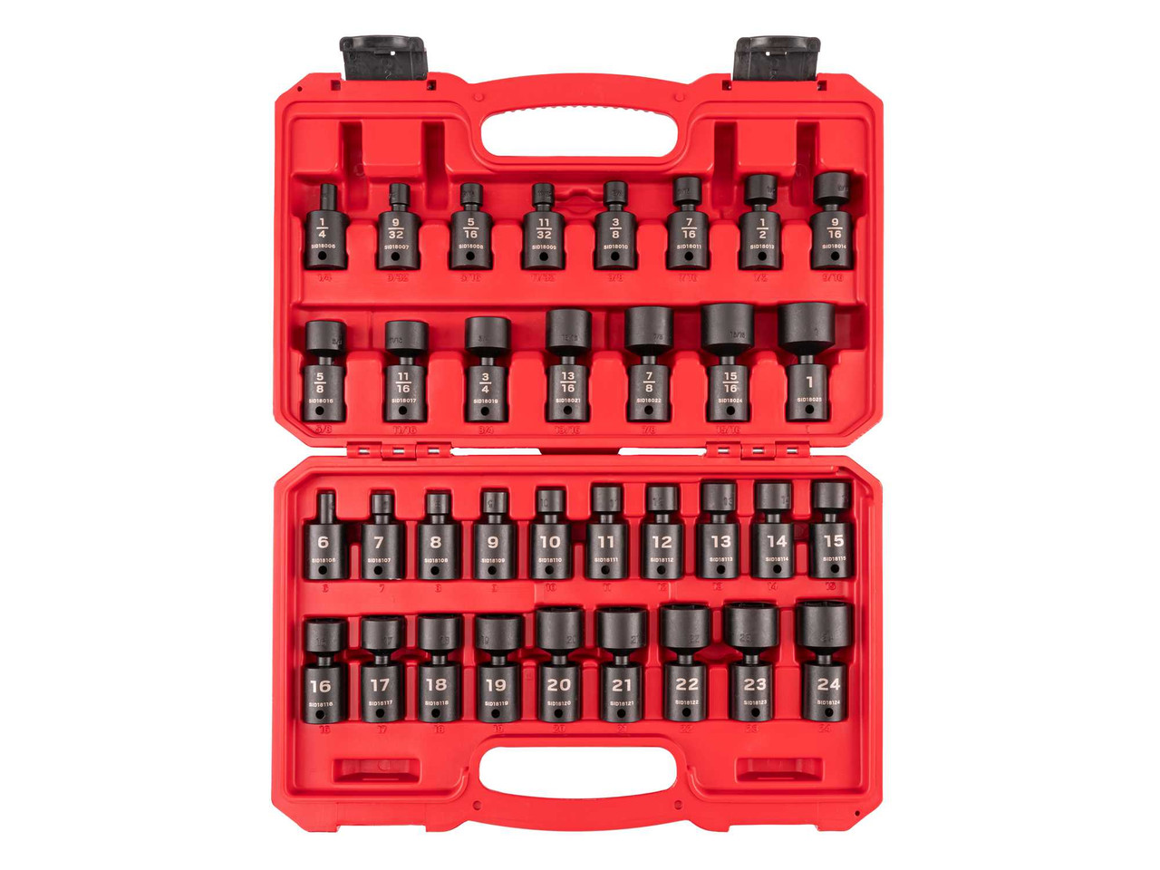1/4 - 1", 6 - 24 MM Tekton 3/8" Dr Shallow Universal Joint Impact Socket Set with Case 6 Pt 34 Pcs - SID97303 New Pro Torque Tools