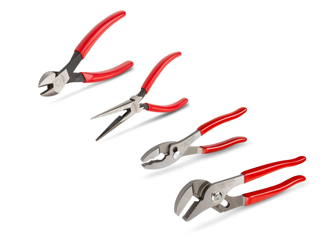 Tekton Pliers Set Groove Joint, Slip Joint, Long Nose, Diagonal Cutting 4 Pcs - PLR99022 New Pro Torque Tools