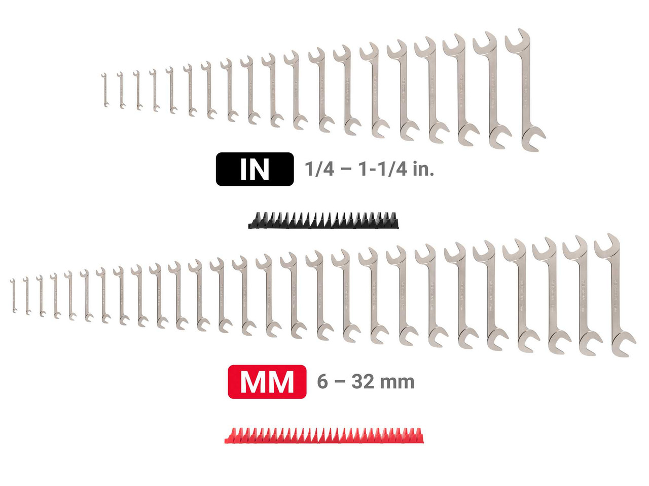 1/4 - 1-1/4", 6 - 32 MM Tekton Angle Head Open End Wrench Set with Modular Organizers 46 Pcs - WAE93503 New Pro Torque Tools