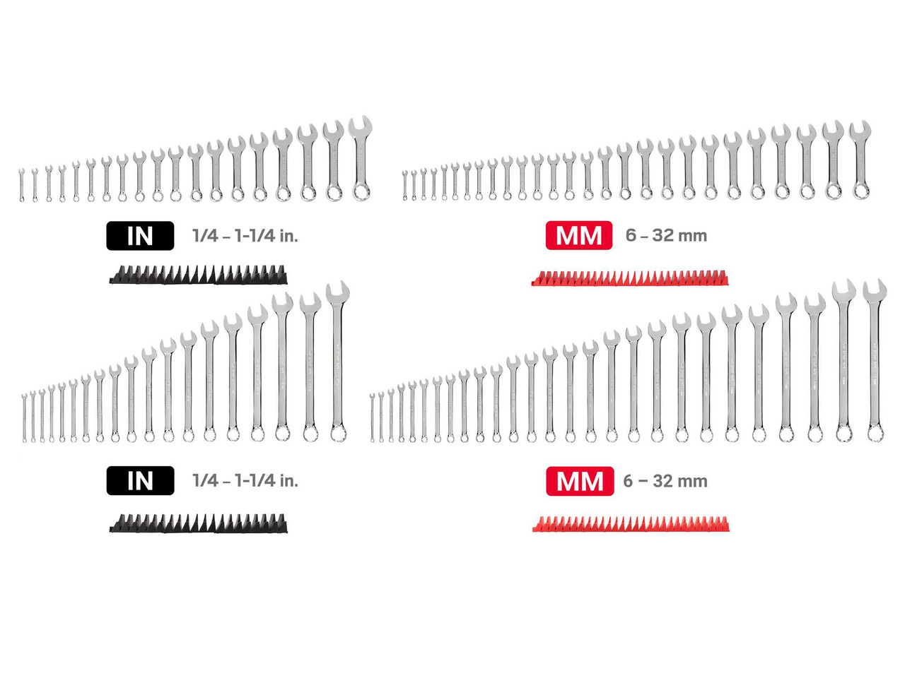 1/4 - 1-1/4", 6 - 32 MM Tekton Stubby and Standard Length Combination Wrench Set with Modular Organizers 92 Pcs - WCB95912 New Pro Torque Tools