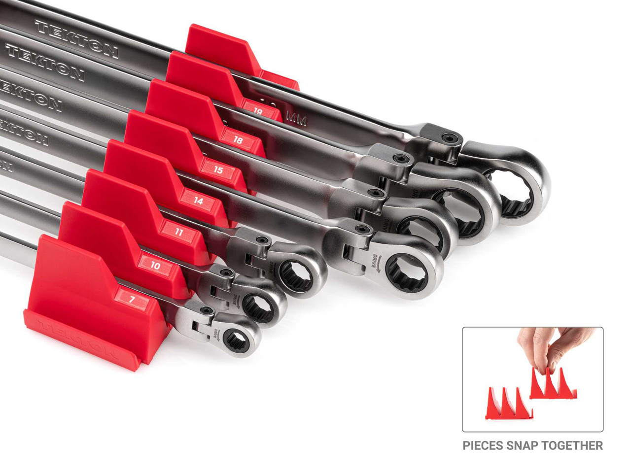 6 - 19 MM Tekton Long Flex Head Ratcheting Box End Wrench Set with Modular Organizers 12 Pt 7 Pcs - WRB96301 New Pro Torque Tools
