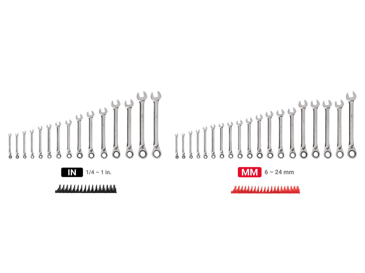 1/4 - 1", 6 - 24 MM Tekton Reversible Ratcheting Combination Wrench Set with Modular Organizers 12 Pt 34 Pcs - WRC94305 New Pro Torque Tools