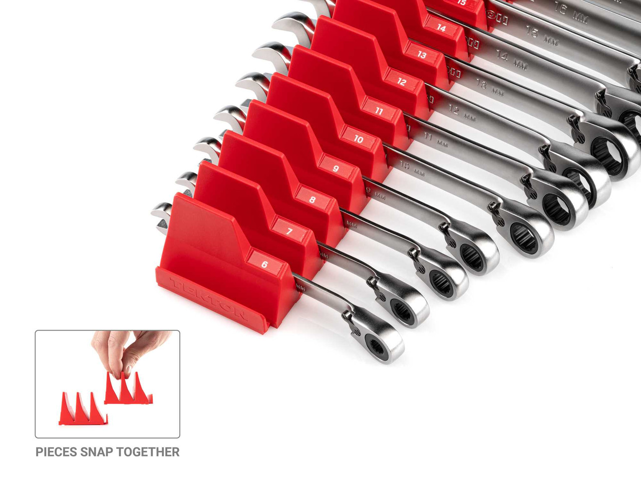 1/4 - 1", 6 - 24 MM Tekton Reversible Ratcheting Combination Wrench Set with Modular Organizers 12 Pt 34 Pcs - WRC94305 New Pro Torque Tools