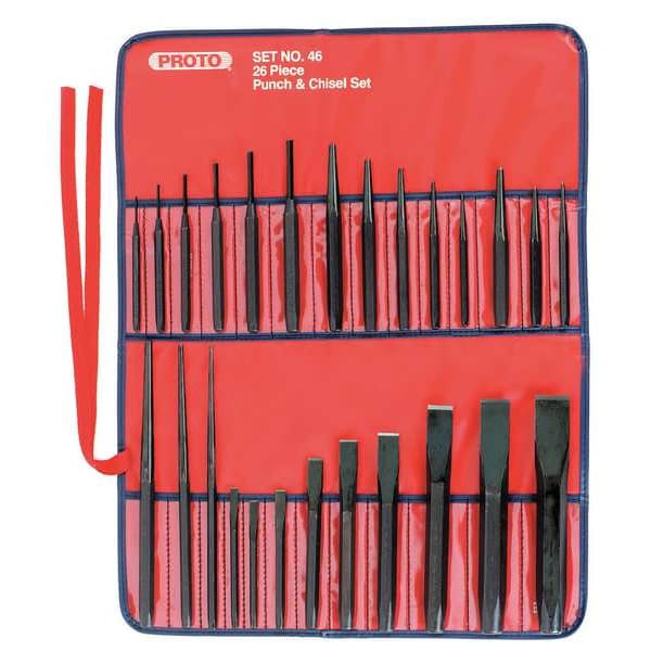 1/8, 1/4, 3/8, 1/2" Proto Punch and Chisel Set 26 Pcs 4-7/8 - 10" - J46S2