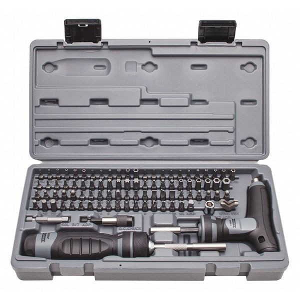 1/4" Proto Multibit Set With Ratchet Screwdriver and T-Handle 91 Pcs 12" - J61390
