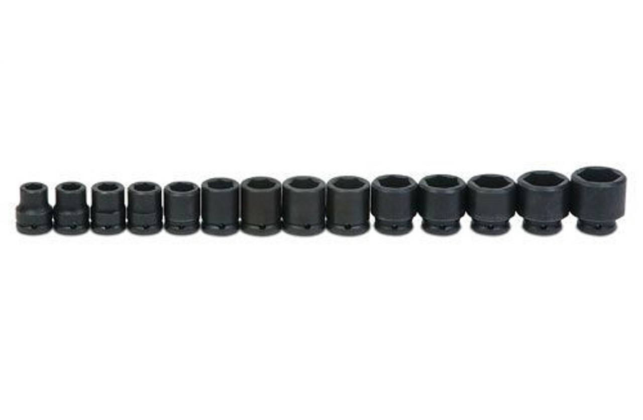 3/4 - 1 5/8" Williams 3/4" Dr Shallow Impact Socket Set 6 Pt 14 Pcs & Clip Rail - WS-6-14HA Pro Torque Tools