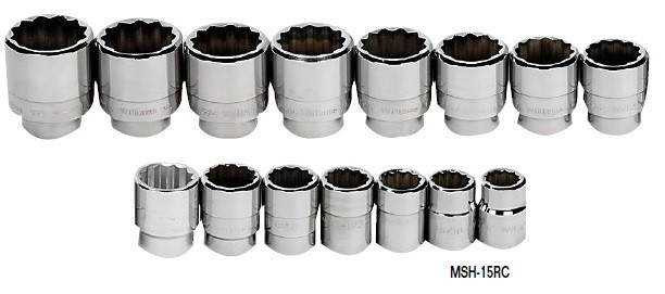 19 - 60MM Williams 3/4" Dr Shallow Socket Set 12 Pt 15 Pcs & Clip Rail - MSH-15RC Pro Torque Tools