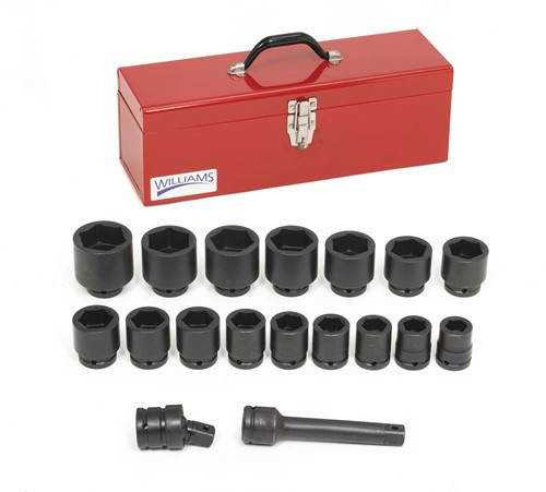7/8 - 2" Williams 3/4" Dr Shallow Impact Socket Set 6 Pt 18 Pcs & Tool Box - WS-6-18TB Pro Torque Tools