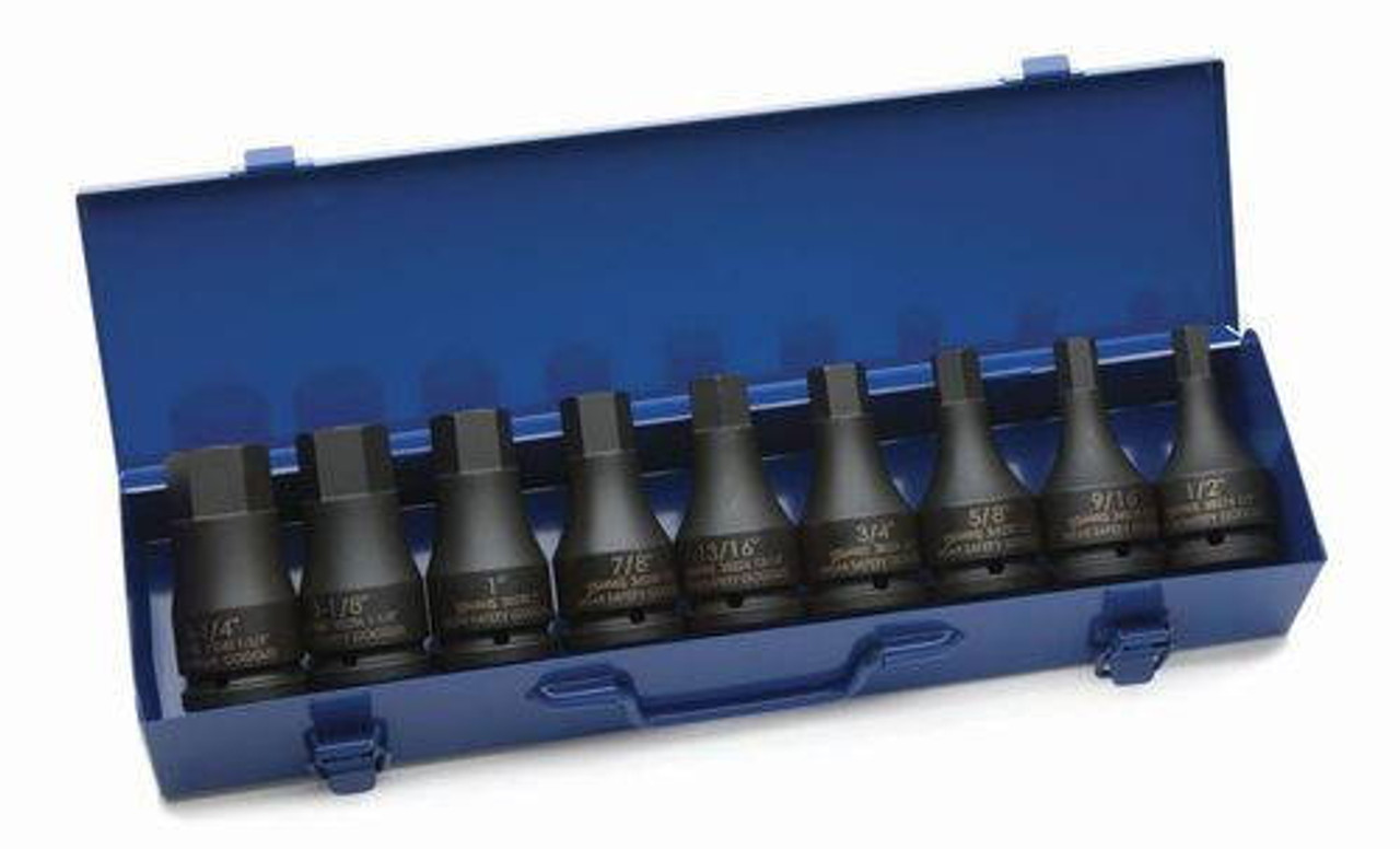 Williams 1/2 - 1 1/4 Williams 3/4 Dr Hex Driver Impact Socket Set 9 Pcs and Tool Box- 38903