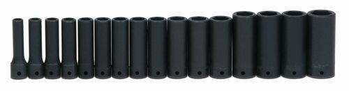 10 - 27MM Williams 1/2" Dr Deep Impact Socket Set 6 Pt 16 Pcs - MS-14-16RC Pro Torque Tools