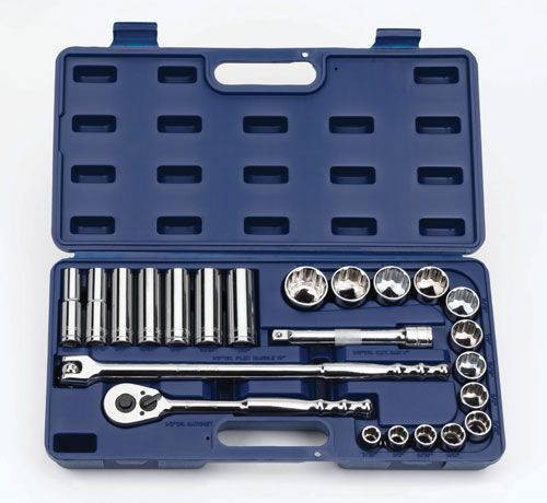 Williams 7/16 - 1 Shallow and 1/2 - 7/8 Deep Williams 1/2 Dr Socket Dr Tool Set 12 Pt 23 Pcs and Case - 50668