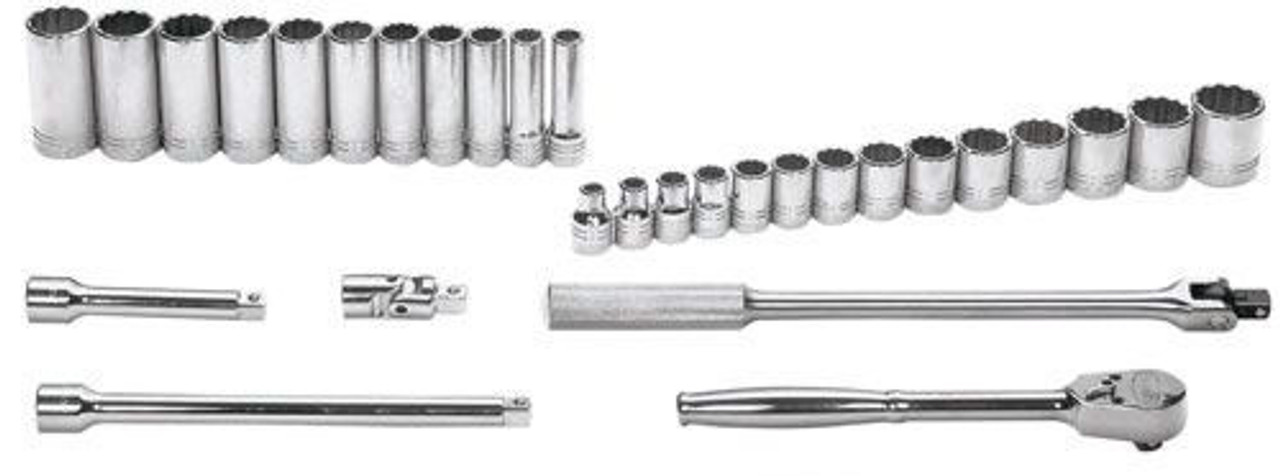 Williams 3/8 - 1 1/4 Shallow and 1/2 - 1 1/8 Deep Williams 1/2 Dr Socket and Tool Set 12 Pt 30 Pcs - WSS-30F