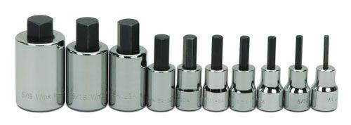 1/8 - 5/8" Williams 3/8" Dr Hex Bit Socket Set 10 Pcs - WSBS-10RC Pro Torque Tools