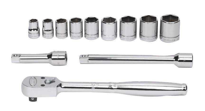 3/8 - 7/8" Williams 3/8" Dr Shallow Socket & Tool Set 6 Pt 12 Pcs - WSB-12HF Pro Torque Tools