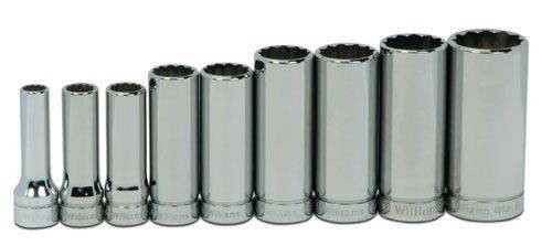 Williams 3/8 - 7/8 Williams 3/8 Dr Deep Socket Set 12 Pt 9 Pcs - WSBD-9RC