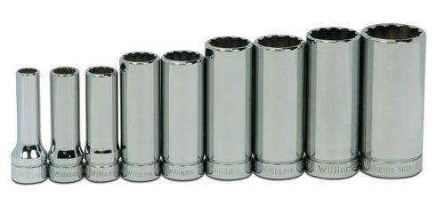 3/8 - 7/8" Williams 3/8" Dr Deep Socket Set 12 Pt 9 Pcs - WSBD-9RC Pro Torque Tools