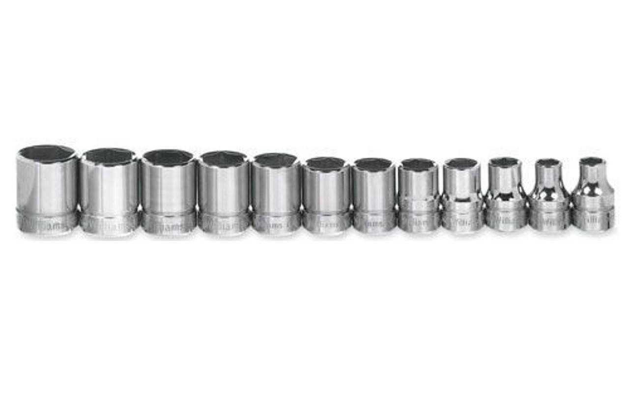 8 - 19MM Williams 3/8" Dr Shallow Socket Set 6 Pt 12 Pcs - MSB-12HRC Pro Torque Tools