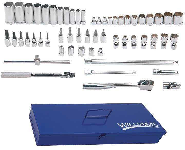 SAE Williams 3/8" Dr Shallow, Deep, Universal & Hex Bit Set 8 & 12 Pt 56 Pcs & Tool Box - WSB-56FTB Pro Torque Tools
