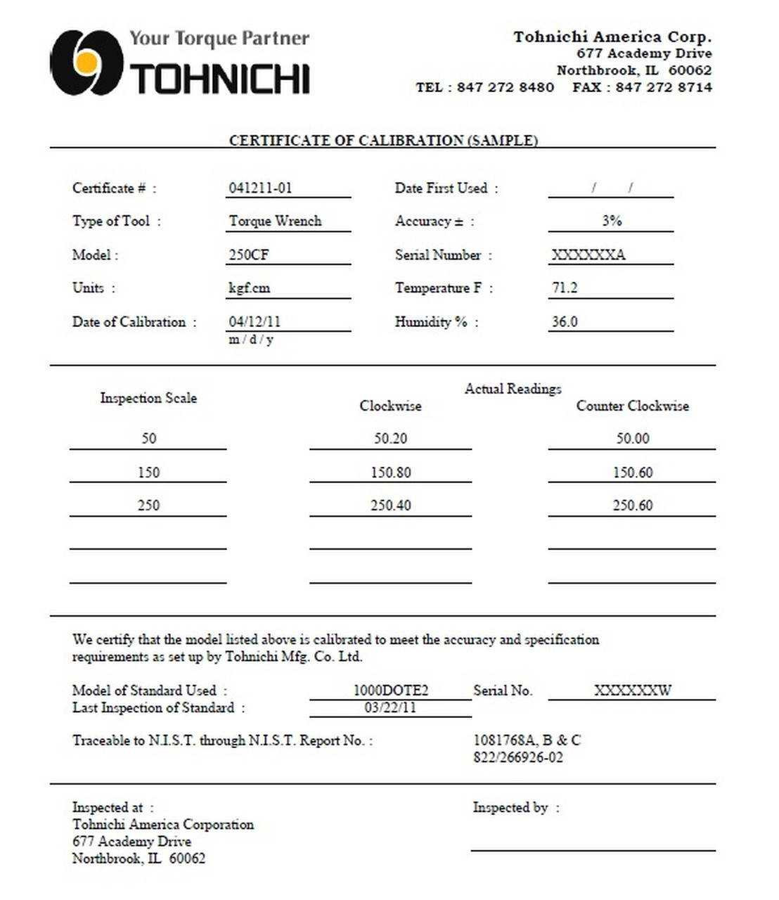 RNTD120CN & NIST CERT 222.02 Tohnichi Pro Torque Tools