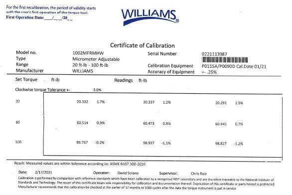1502TP-1W 190.94 Williams Pro Torque Tools