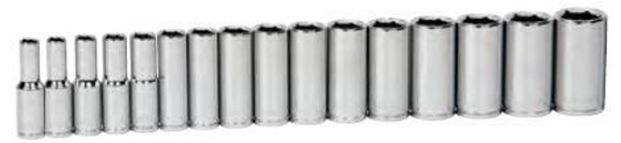 Williams 9 to 24MM Williams 1/2 Dr Deep Socket Set On Clip Rail 6 Pt 16 Piece - JHW32947