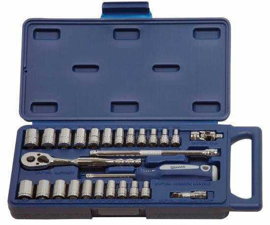 SAE & MM Williams 1/4" Dr Socket & Drive Tool Set 6 Pt 27 Pcs with Tool Box - JHW50661B Pro Torque Tools