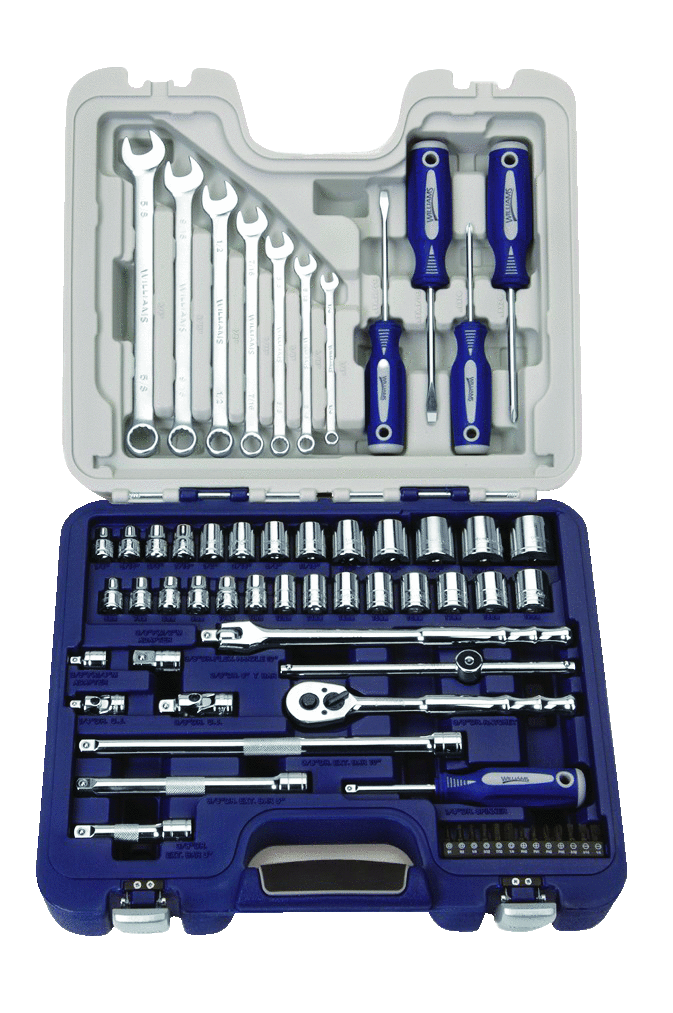 SAE & MM Williams 3/8" Dr Socket, Screwdriver & Wrench Set 63 Pcs - JHW50605B