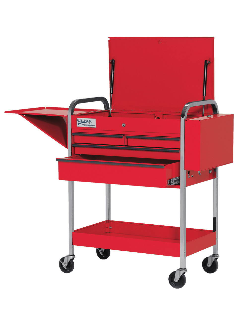 Williams 41\" Williams Service Cart 4 Drawers with Lid, Rack and Shelf, Red - JHW50724 