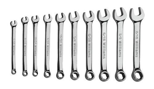 Williams 5/32-3/8 Williams Polished Chrome Miniature Combination Wrench Set 10 Pcs in Pouch - JHWWS-MID10
