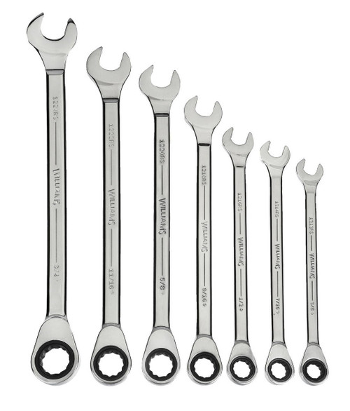 Williams 7/16 Williams Polished Chrome Standard Ratcheting Combination Wrench 12 PT - JHW1214RS