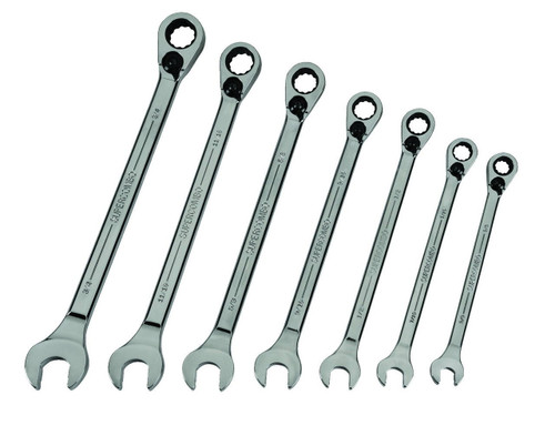 Williams 3/8-3/4 Williams Polished Chrome Reversible Ratcheting Combination Wrench Set 7 Pcs in Pouch - JHWWS1170RCU