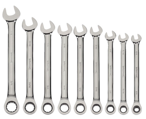 Williams 1/4-3/4 Williams Polished Chrome Combination Ratcheting Wrench Set 9 Pcs in Pouch - JHWWS-1120NRC Williams 1/4-3/4 Williams Polished Chrome Combination Ratcheting Wrench Set 9 Pcs in Pouch - JHWWS-1120NRC