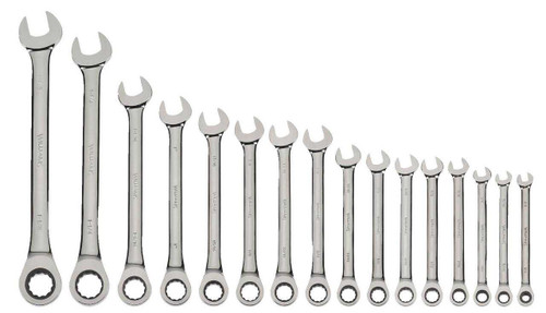 1/4"-1 1/4" Williams Polished Chrome Combination Ratcheting Wrench Set 16 Pcs in Pouch - JHWWS-1122NRC Pro Torque Tools