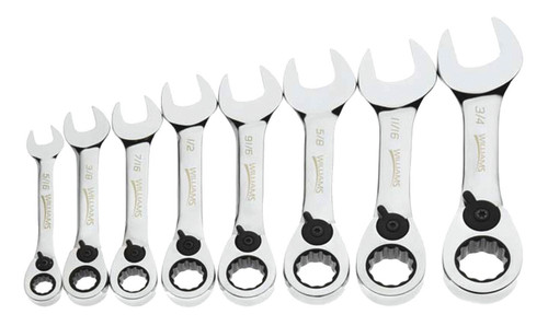 Williams 5/16-3/4 Williams Polished Chrome Reversible Stubby Ratcheting Combination Wrench Set 8 Pcs in Plastic Tray - JHWWS1168RCS Williams 5/16-3/4 Williams Polished Chrome Reversible Stubby Ratcheting Combination Wrench Set 8 Pcs in Plastic Tray - JHWWS1168RCS