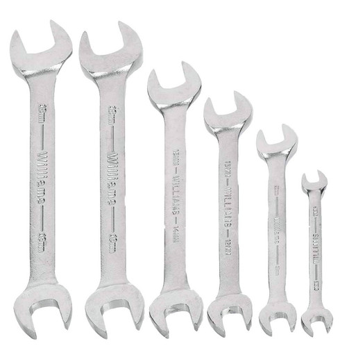 Williams 7x8-17x19 Williams Satin Chrome Double Head Open End Wrench Set 6 Pcs in Pouch - JHWMWS-26