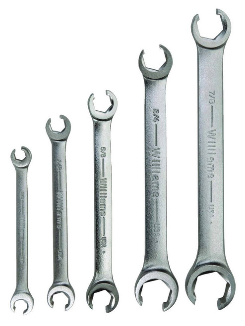 Williams 3/8x7/16-7/8x1 1/8 Williams Satin Chrome Double Head Flare Nut Wrench Set 5 Pcs in Pouch 6 PT - JHWWS-14