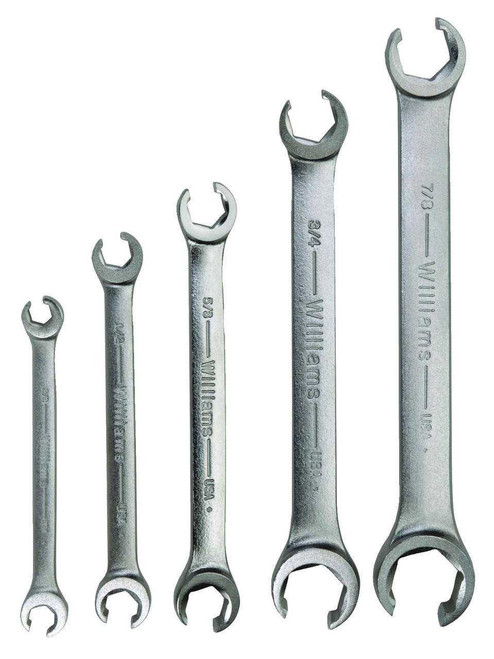 3/8x7/16"-7/8x1 1/8" Williams Satin Chrome Double Head Flare Nut Wrench Set 5 Pcs in Pouch 6 PT - JHWWS-14 Pro Torque Tools