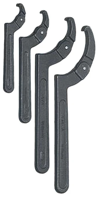 5 3/8"-17 1/2" Williams Black Adjustable Hook Spanner Wrench Set 4 Pcs in Pouch - JHWWS-474 Pro Torque Tools