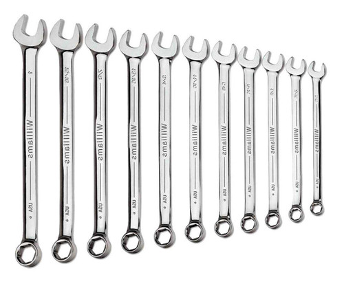 3/8"-7/8" Williams Polished Chrome SUPERCOMBO Combination Wrench Set 11 Pcs - JHWWS-SC11 Pro Torque Tools