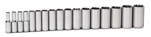 10 - 32MM Williams 1/2" Dr Deep Socket Set on Rail 12 Pt 17 Pcs - JHWMSSD-17RC Pro Torque Tools