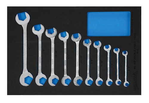 Williams Double Open End Angle Wrench Set in 1/3 Foam Drawer Inset (3/8 to 1) 10 Pcs - JHWF3782 Pro Torque Tools