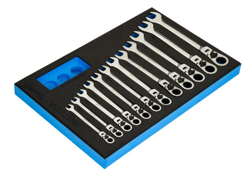 8 - 19 MM Williams Ratcheting Combination Wrench Set in 1/3 Foam Drawer Inset 12 Pcs - JHWFMWS-12RCF