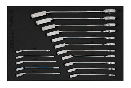 8 - 25 MM Williams Ratcheting Combination Wrench Set in 1/3 Foam Drawer Inset 16 Pcs - JHWFMWS-16RC