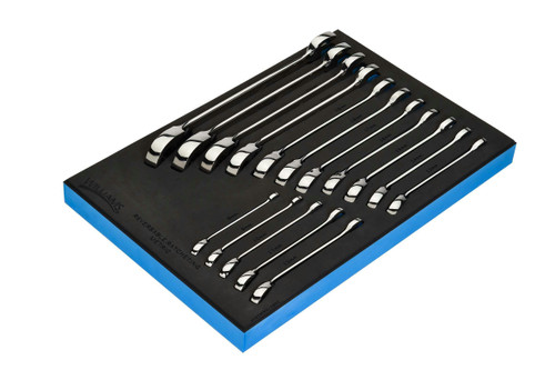 8 - 25 MM Williams Ratcheting Combination Wrench Set in 1/3 Foam Drawer Inset 16 Pcs - JHWFMWS-16RC